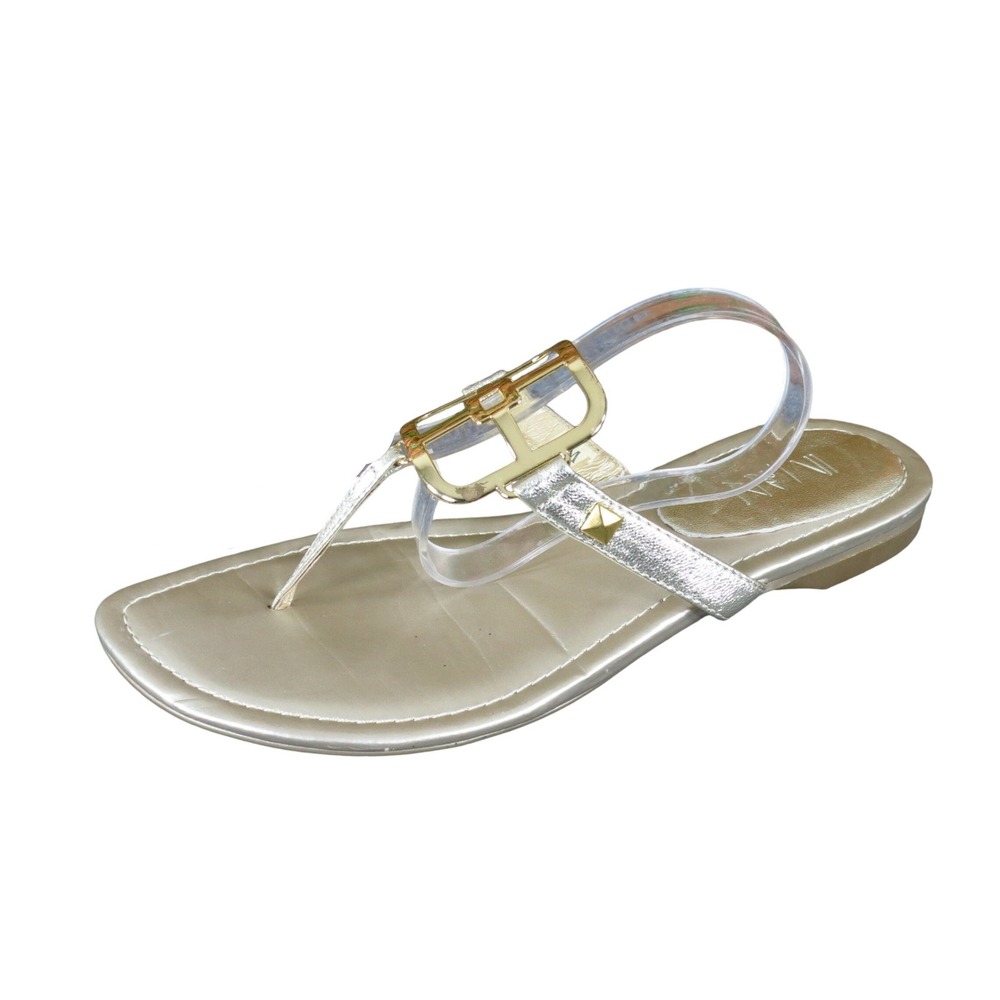 Iman Global Chic Womens Thong Sandal Size 9M Resort Wear Gold Metallic Leather